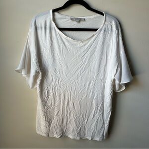 Loft Women’s White Round Neck Batwing Sleeves Oversized Relaxed Fit Minimalist